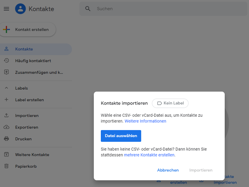 Importieren von CSV-Dateien in Android Wählen Sie Datei